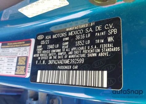 2021 Kia Rio S from USA, damaged, VIN 3KPA24ADXME392599